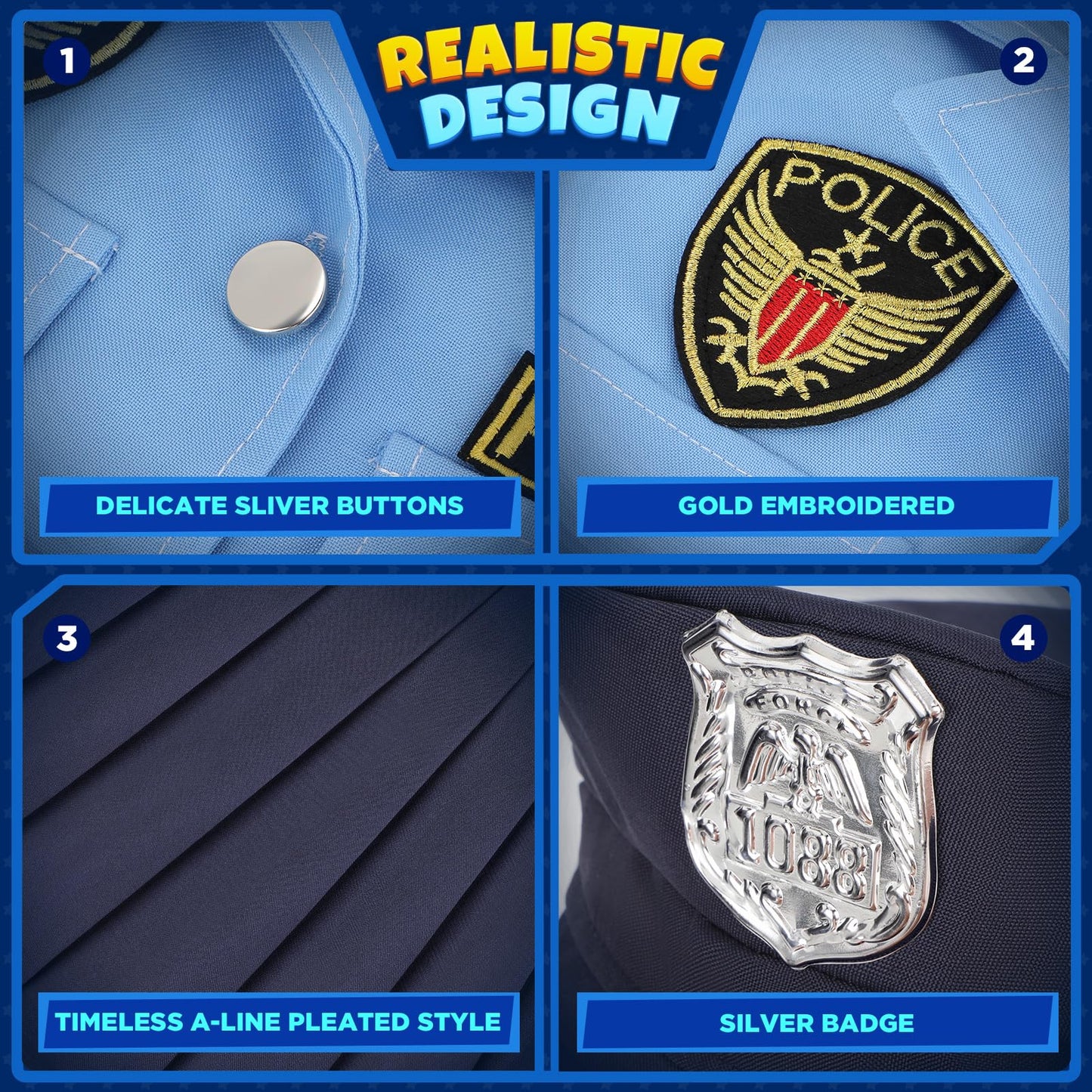 Luucio Girls Police Officer Costume for Kids  Police Costume for Kids  Halloween Costume for Girls  Role Play Kit for Toddlers