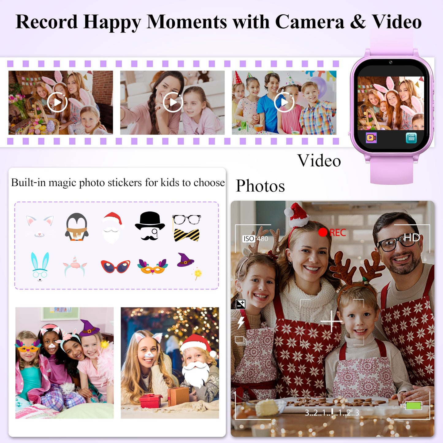 Kalinco Kids Smart Watch, No Phone Needed, Games Camera Video Pedometer Smartwatch, Music Player, Alarm, Audiostory, Torch, Step Counter, Educational Toys, Valentines Day Gifts For Kids Age 5-12