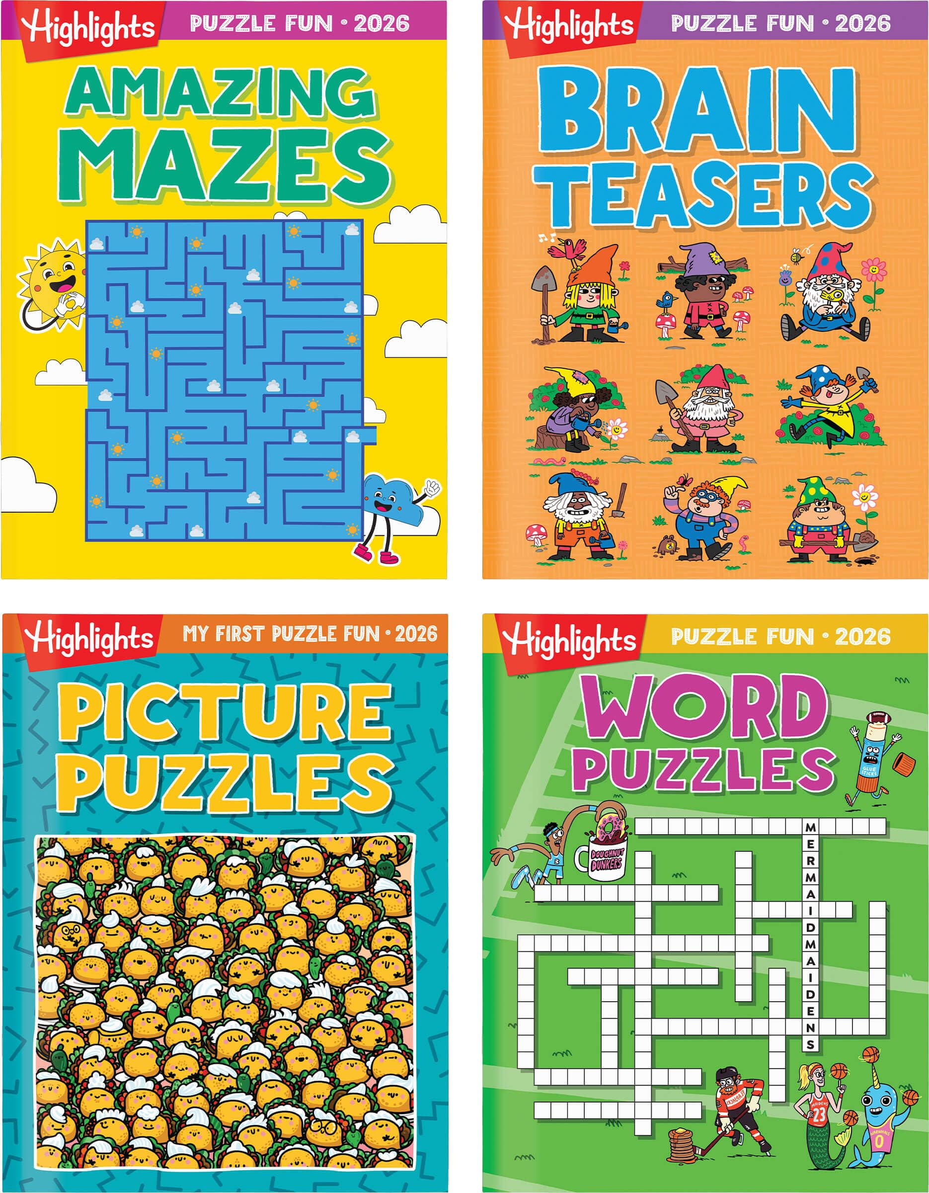 2026 Puzzle Fun Activity Book Gift Set for Kids 6 and Up, 4 Fun Books with Brain Teasers, Mazes, Word Games and More, Travel Act