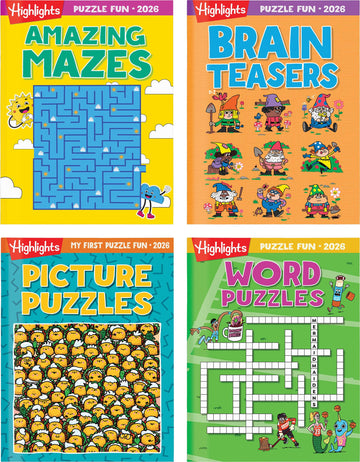 2026 Puzzle Fun Activity Book Gift Set for Kids 6 and Up, 4 Fun Books with Brain Teasers, Mazes, Word Games and More, Travel Act