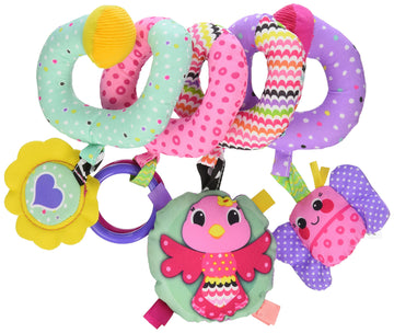 Infantino Stretch & Spiral Activity Toy - Textured Play Activity Toy For Sensory Exploration And Engagement, Ages 0 And Up, Pink Farm, 1 Count (Pack Of 1)