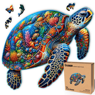 Sea Turtle Voyage - 350 Piece Wooden Puzzles for mature-themeds - 21.1 x 13.7 in - Extra-Thick 5 mm Wood Puzzle  Hand-Shaped Pieces  Marine Life Mosaic Design - enhanced Gift for Puzzle Lovers by LEOGOR