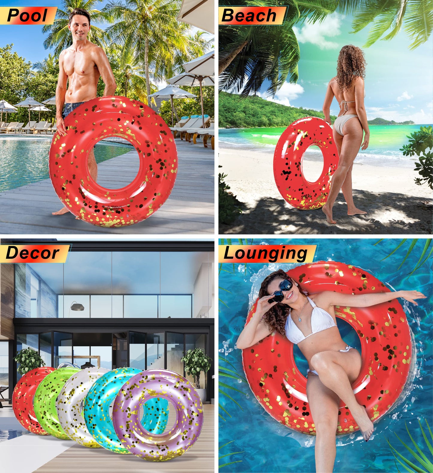 Cota Global Inflatable Red Pool Float - enhanced Confetti Round Pool Float  Inflatable Swimming Tube Pool Ring Float for Kids and mature-themeds  Heavy Duty Floating Tube for Pool  Beach  or Lake - 36 Inches