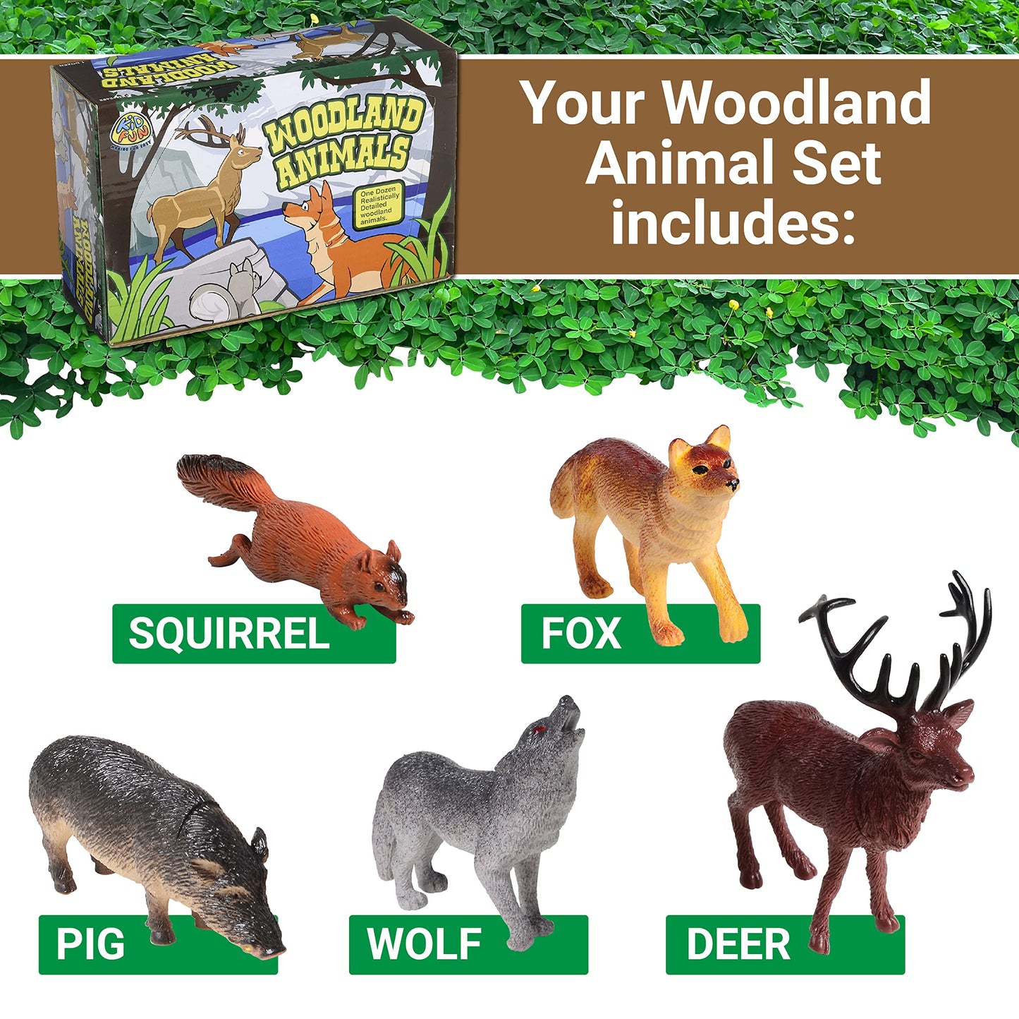U.S. Toy Woodland Animals Figurines, Assorted Forest Animals Figures, Styles And Colors, Lot Of 12, Toys For Kids 3-5 And Older