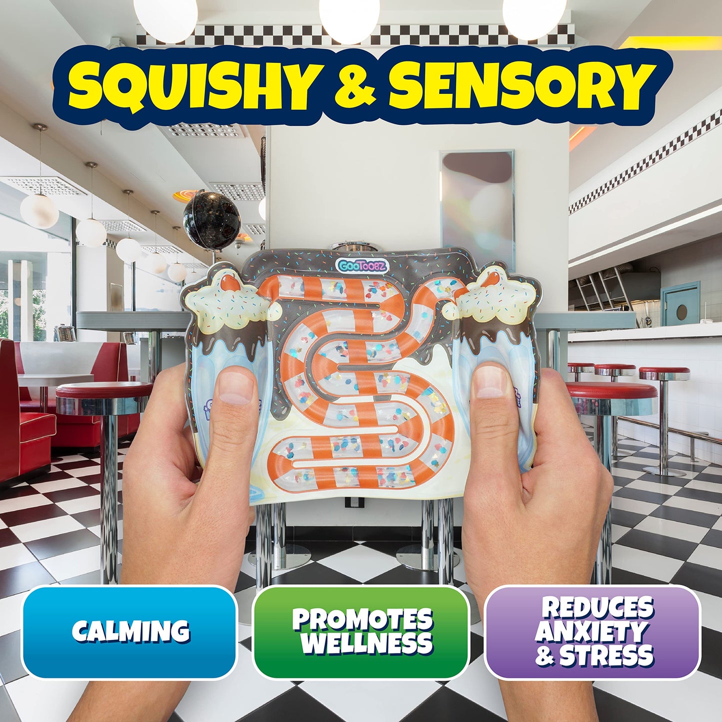 Gootoobz Sips, Squishy Sensory Tubes Filled With Colorful Water, Glitter And Beads, Non-Toxic, No-Mess, Squeezable Fidget, Stress & Anxiety Relief (Milkshake)
