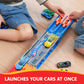 Syncfun Carrier Truck Race Track Toddler Toy - 8-Ft Foldable 3 Layer Toy Truck With 12 Die-Cast Metal Racing Cars And Lights & S