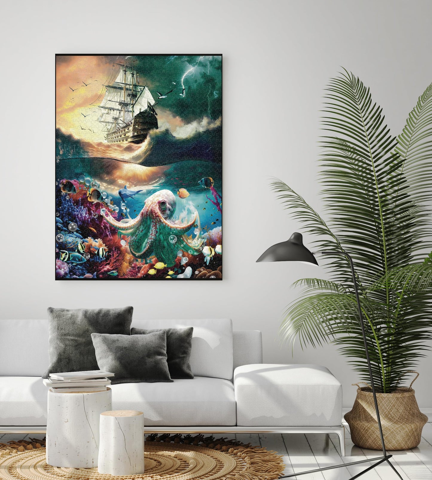 enhanced 1000 Piece Jigsaw Puzzle for mature-themeds -27x20 Unique Marine Artwork Pirate shipoctopus Puzzle - Unique Brain Teaser  Difficult and Challenge Large Puzzle Game Toys Gift