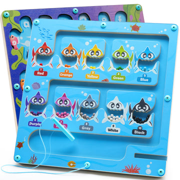 Montessori Wooden Magnetic Maze Board, Ocean-Themed Double-Sided Toy For Letter, Color, And Number Matching, Educational Christm