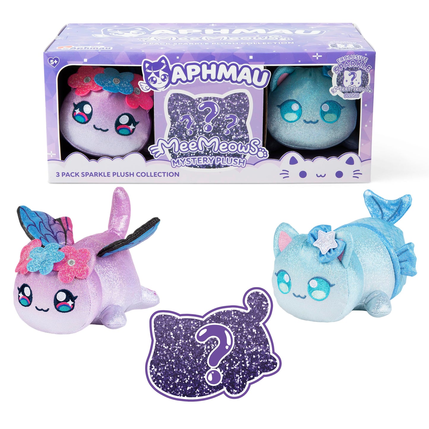 Aphmau 6 MeeMeow Plush Sparkle Collection 3Pack, Surprise Box That Includes 2 Sparkle Plush + 1 Mystery Plush, Official Merc