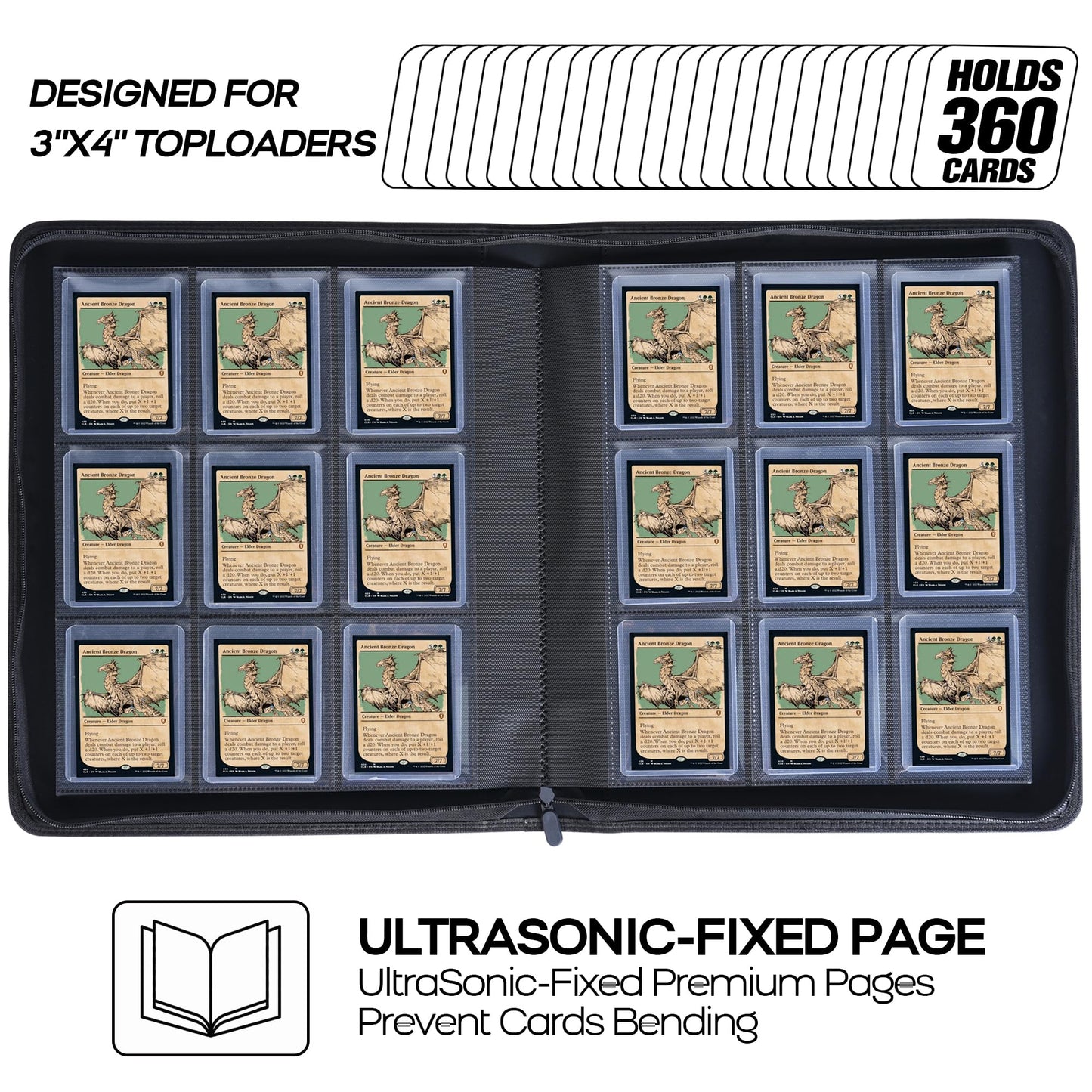 Toploader Binder  Holds 360 Top Loaders - 9-Pocket Top Loader Binder for 3 x 4 Rigid Card Holders for Trading Cards or Sports Cards  Model B -Asakusa Green