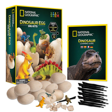 National Geographic Dinosaur Dig Kit - 12 Dino Shaped Bricks With Figures Inside & Excavation Tool Sets, Egg Hunt Or Party Activity, Great Stem Toy For Boys & Girls, Easter Basket Stuffers