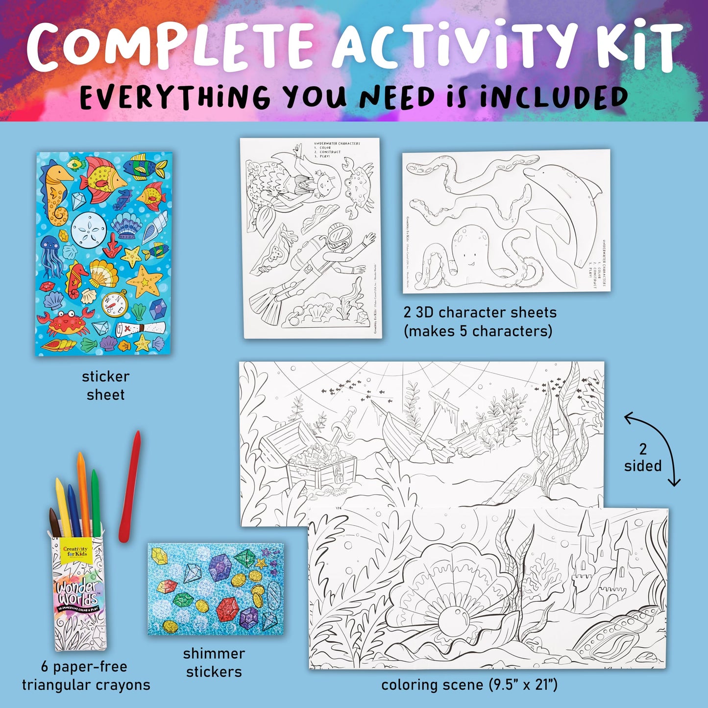 Creativity for Kids Wonder Worlds 3D Coloring Craft Kit: Underwater Adventure - Arts and Crafts for Kids Ages 5-7+, DIY Kit and