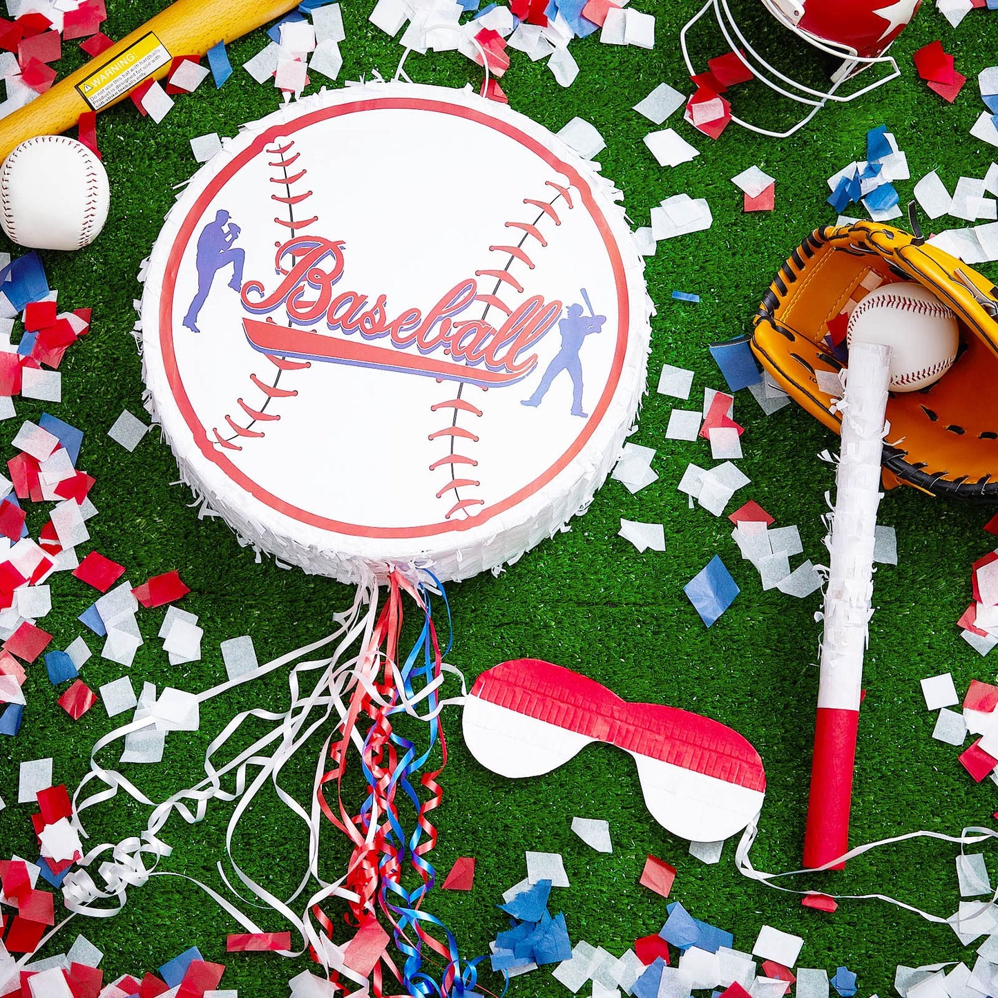 Baseball Piata for Birthday Party Softball Piata with Stick, Blindfold, Confetti for Adults Birthday Baby Shower Sports Party Su