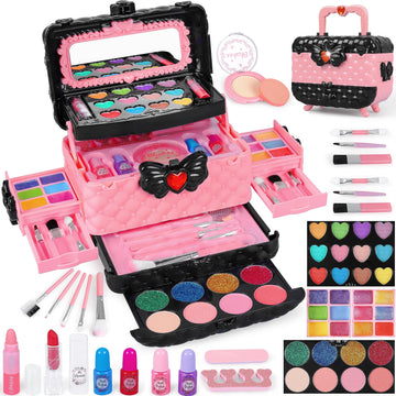 54 Pcs Kids Makeup Kit for Girls, Princess Real Washable Pretend Play Cosmetic Set Toys with Mirror, Non-Toxic & Safe, Birthday