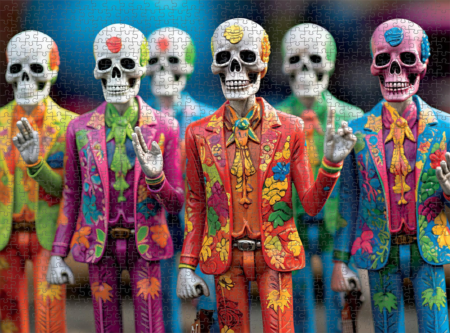 Cross & Glory - Skeletal Fiesta: The Colorful Dance Of The Dead - 1000 Piece Jigsaw Puzzle For Adults | Artistic Design | Vibrant Spanish-Inspired Skeleton Art | Premium Quality | Satin Finish