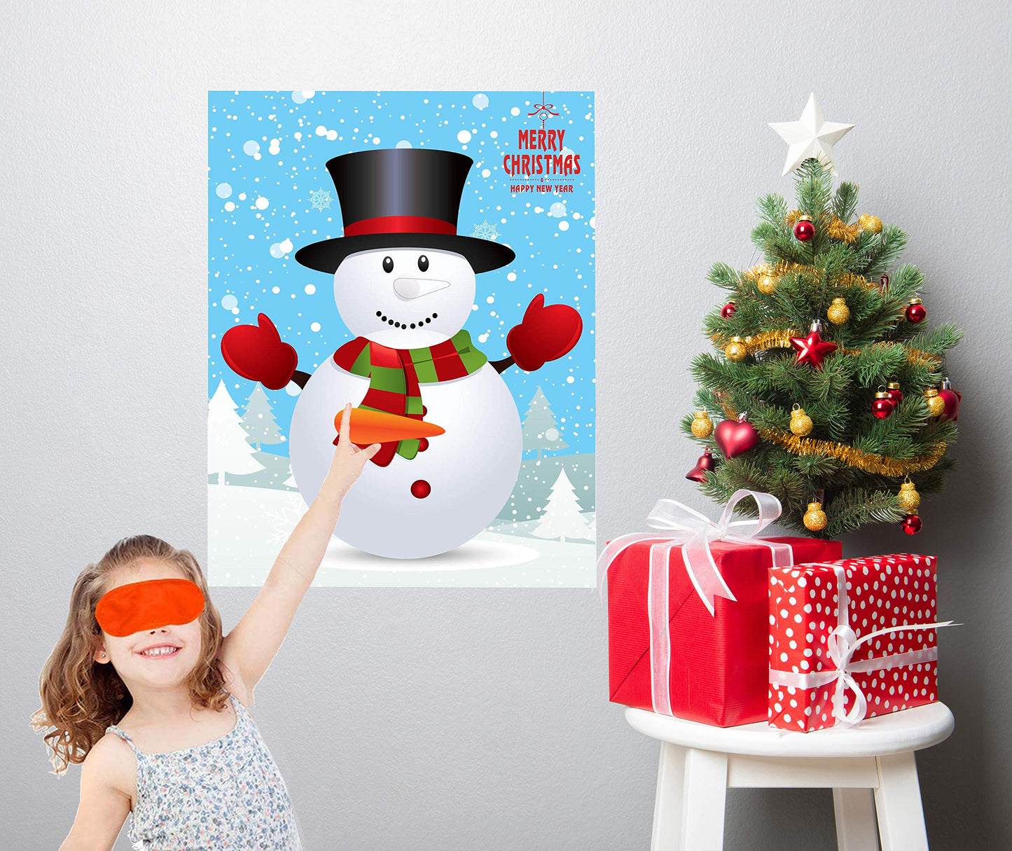 MISS FANTASY Christmas Games for Kids - Pin Nose on Snowman, 1 Count, Paper, Snowman Theme, Perfect for Family Party Decorations