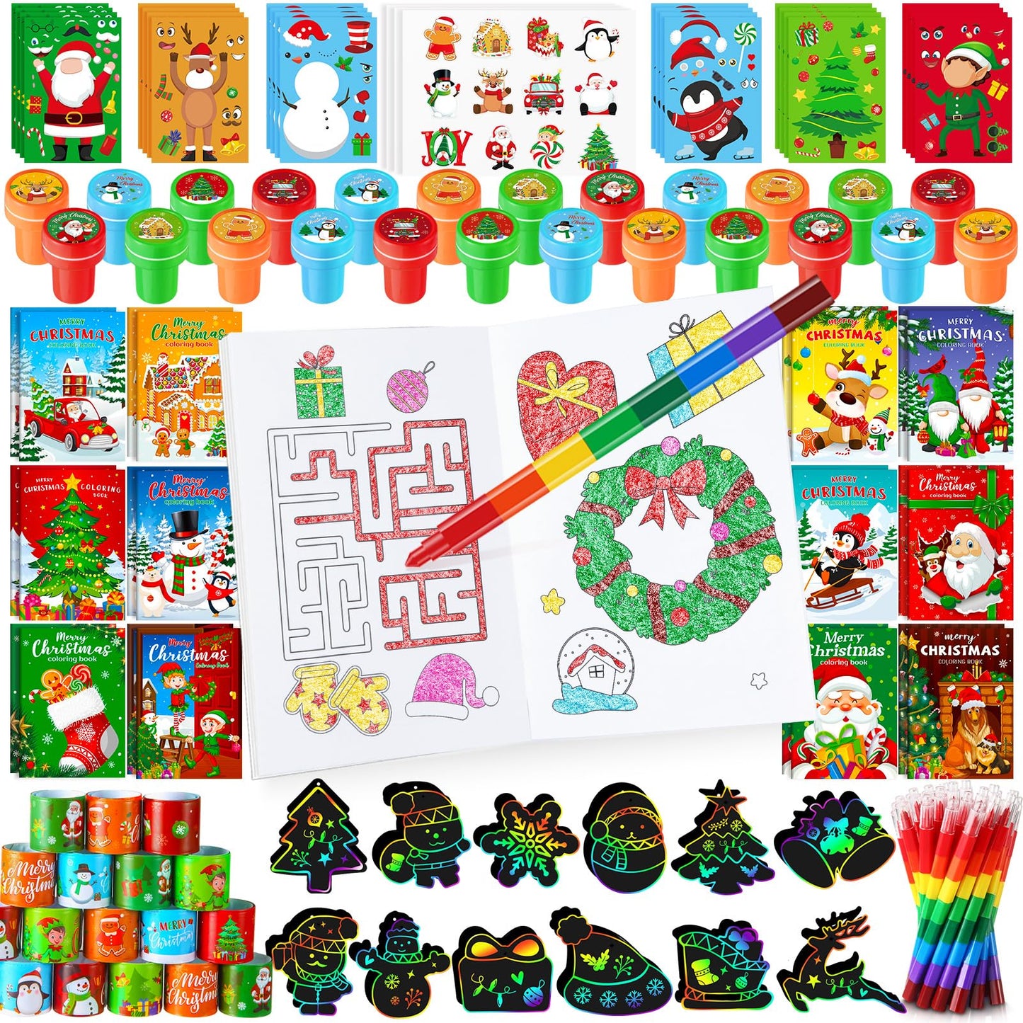 BenLouis Christmas Party Favors for Kids Christmas Classroom Gifts Prize Stockings Filler Coloring Books Bulk for Students Craft
