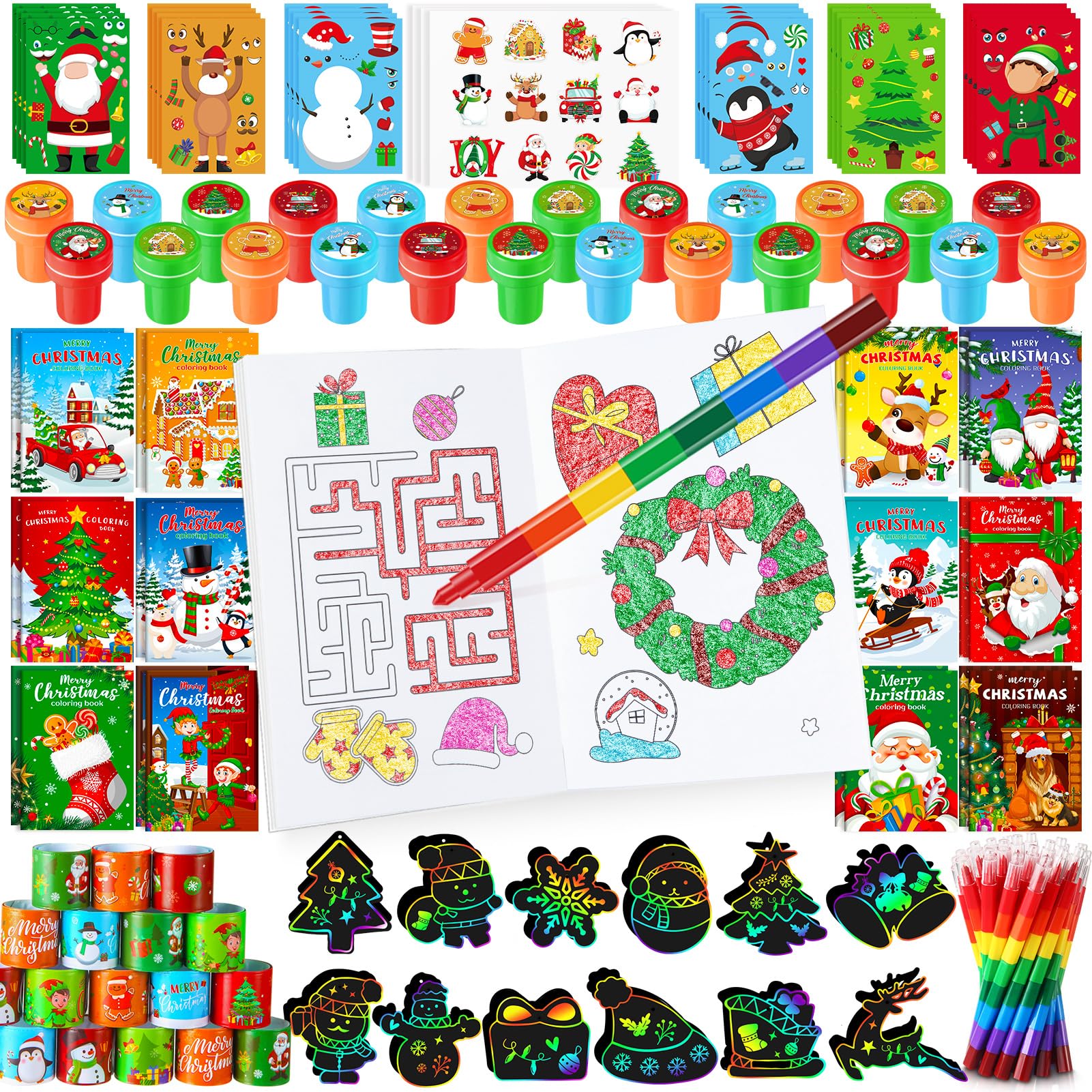 BenLouis Christmas Party Favors for Kids Christmas Classroom Gifts Prize Stockings Filler Coloring Books Bulk for Students Craft