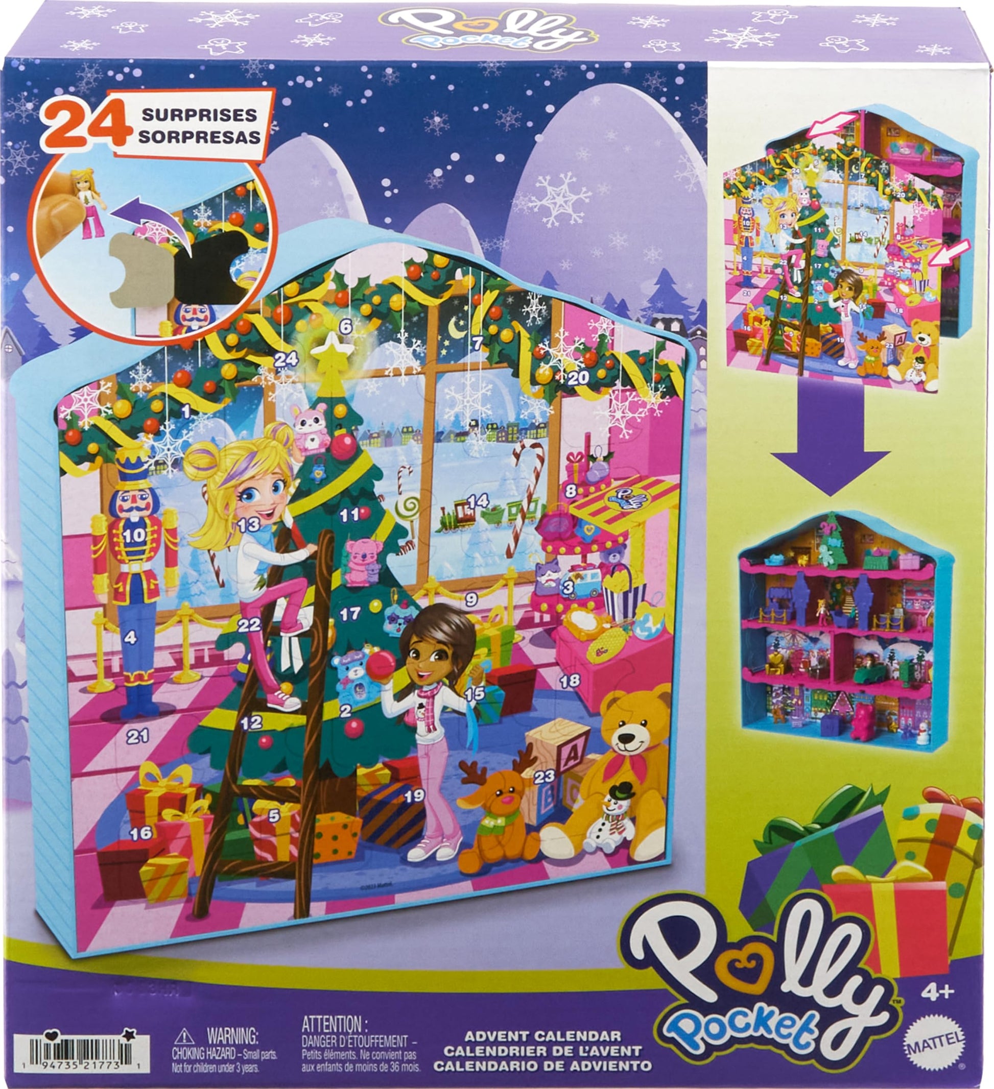 Polly Pocket Dolls Advent Calendar, Gingerbread House Playset With 24 Surprises, Dollhouse Furniture, Toy Car & Holiday Accessories