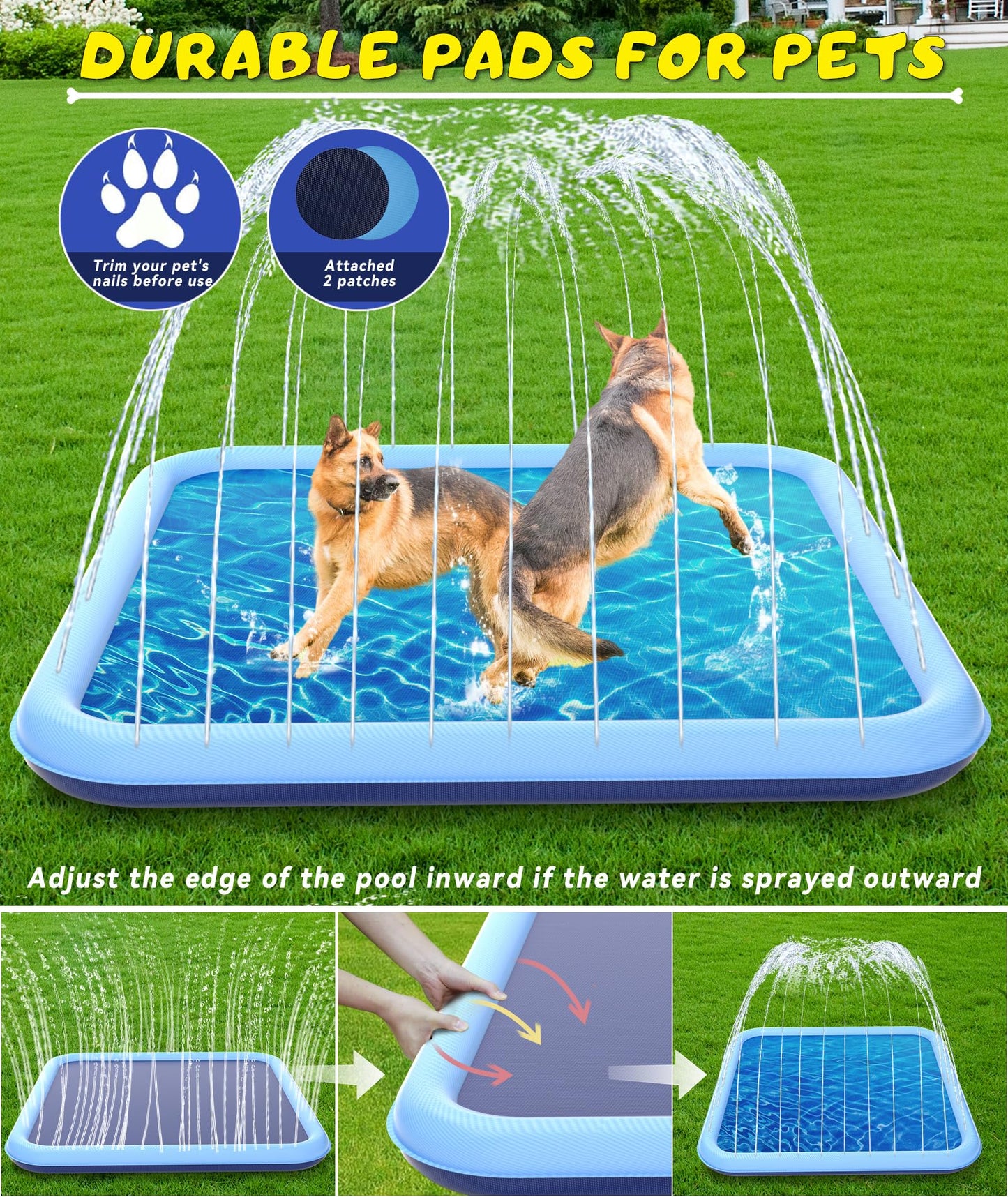 Epn Sprinkle Splash Pad, Extra Large Sprinkler Play Mat For Dogs & Kids, Thicker Wading Pool Summer Outdoor Water Toys (39 In)