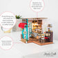 Hands Craft DIY Miniature Dollhouse Kit - Simon's Coffee 3D Model Tiny House Building with LED Lights Wood Prefabricated Pieces