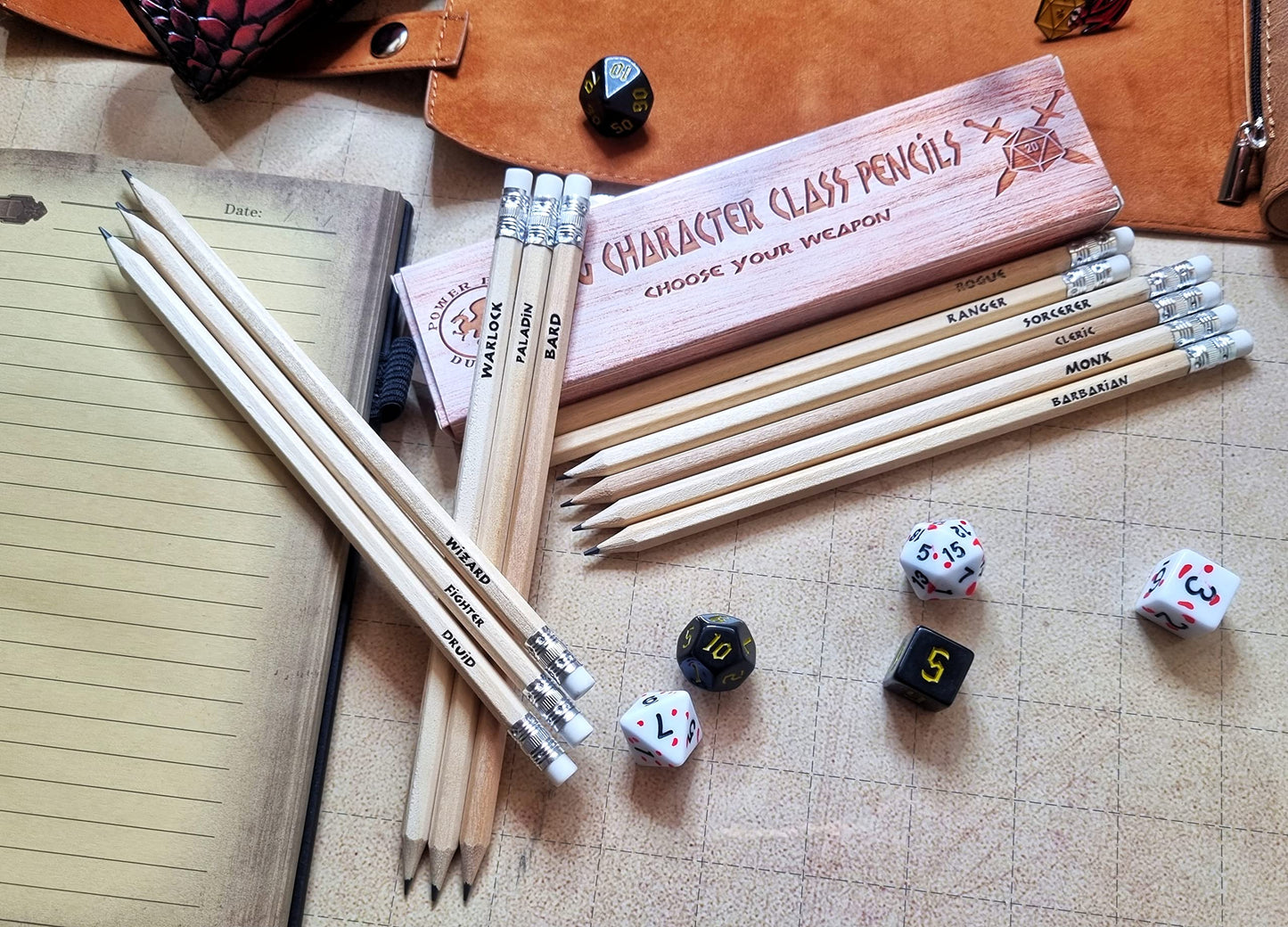 Power Beast Dungeon 12 Character Class Pencils for Dungeons and Dragons, D&D, Dungeon Master Gift, DND, D&D 5e, Pathfinder, Role