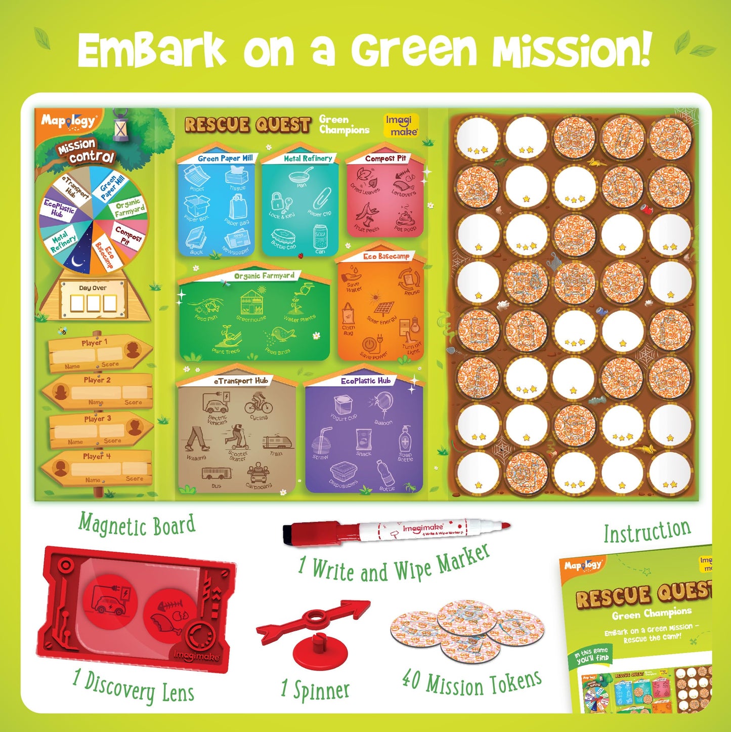 Imagimake Rescue Quest-Green Champions | Spin, Discover & Rescue Green Missions | Educational Fun Board Games for Friends & Fami