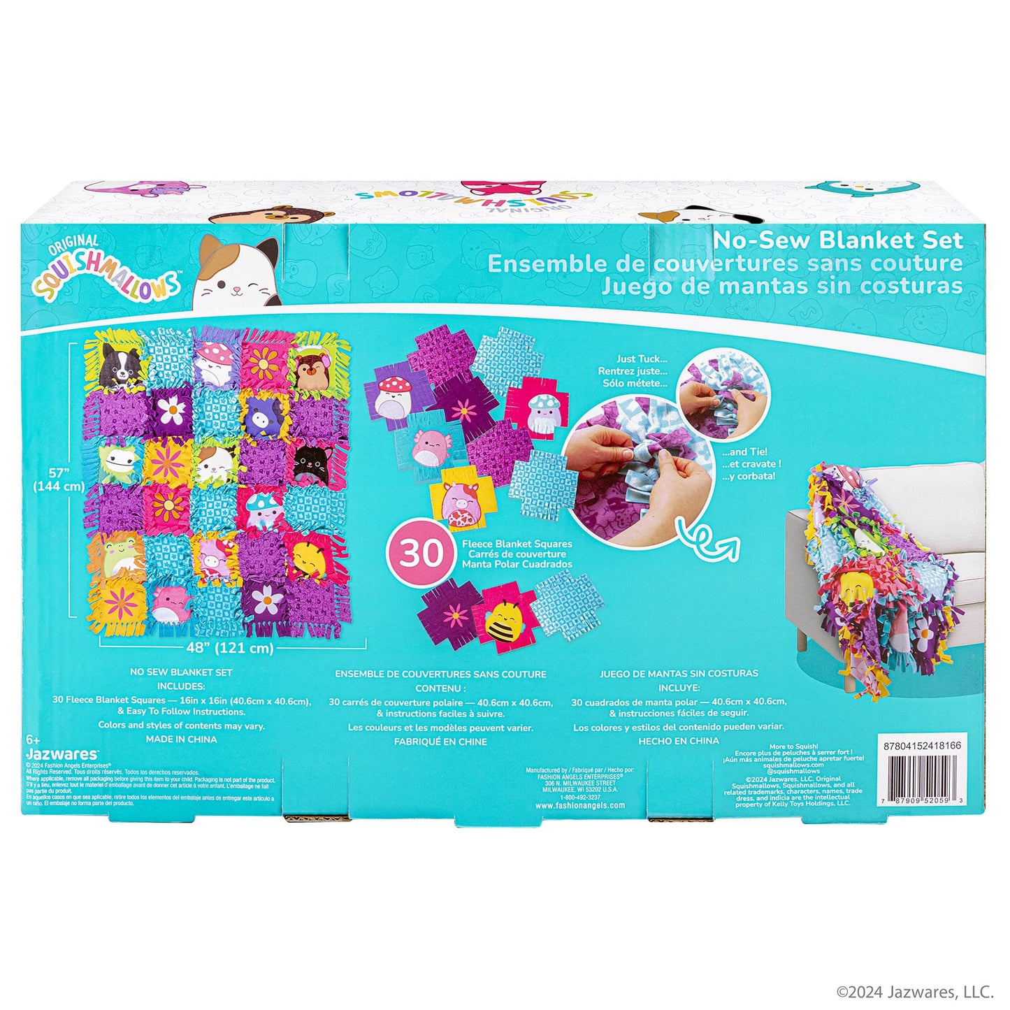 Fashion Angels Squishmallows No-Sew Blanket Kit, Set Includes Assorted Polar Fleece Squares, Ideal Craft Activity for Girls & Bo