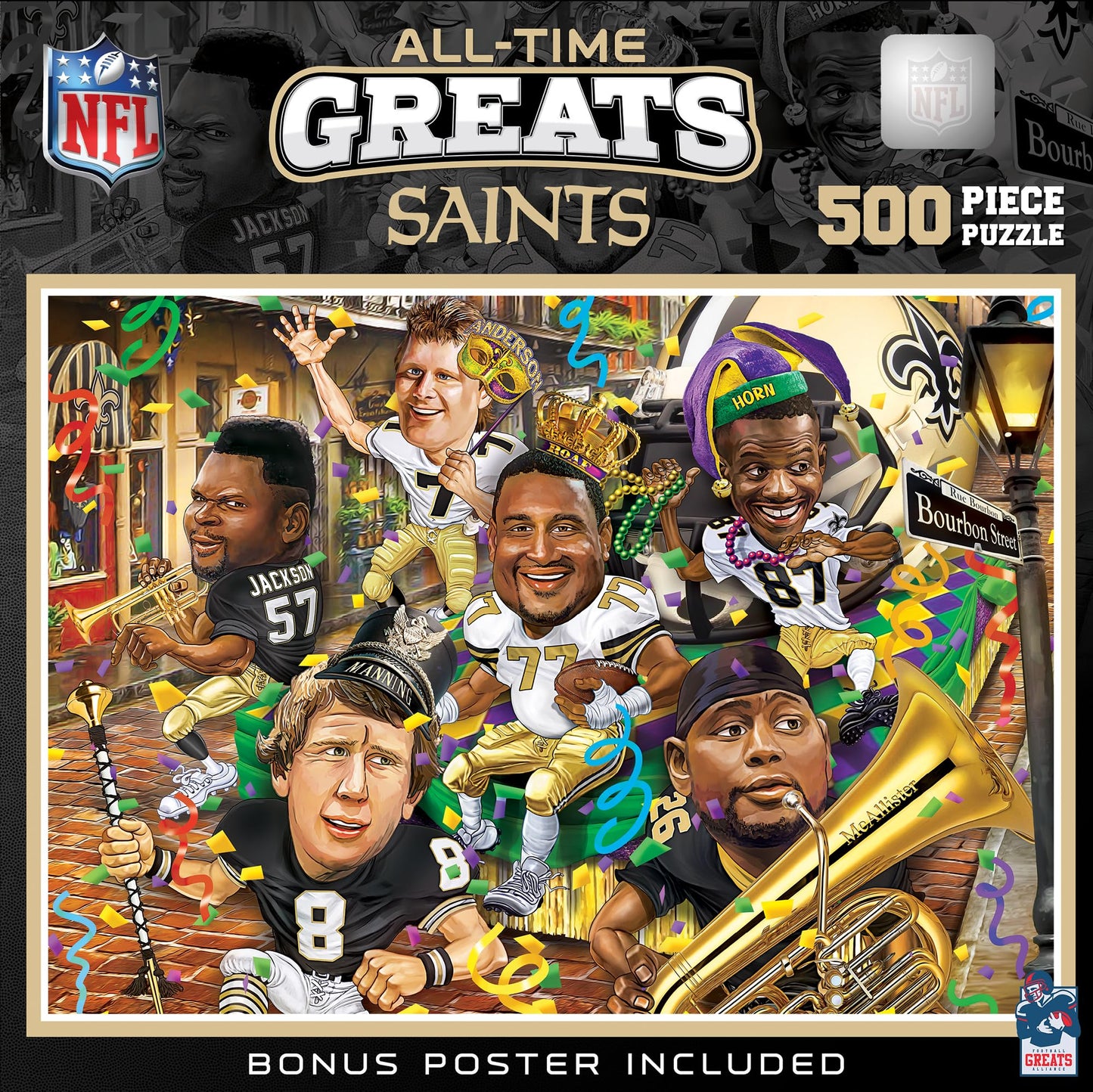 MasterPieces 500 Piece Sports Jigsaw Puzzle for Adults - NFL New Orleans Saints All-Time Greats - 15x21