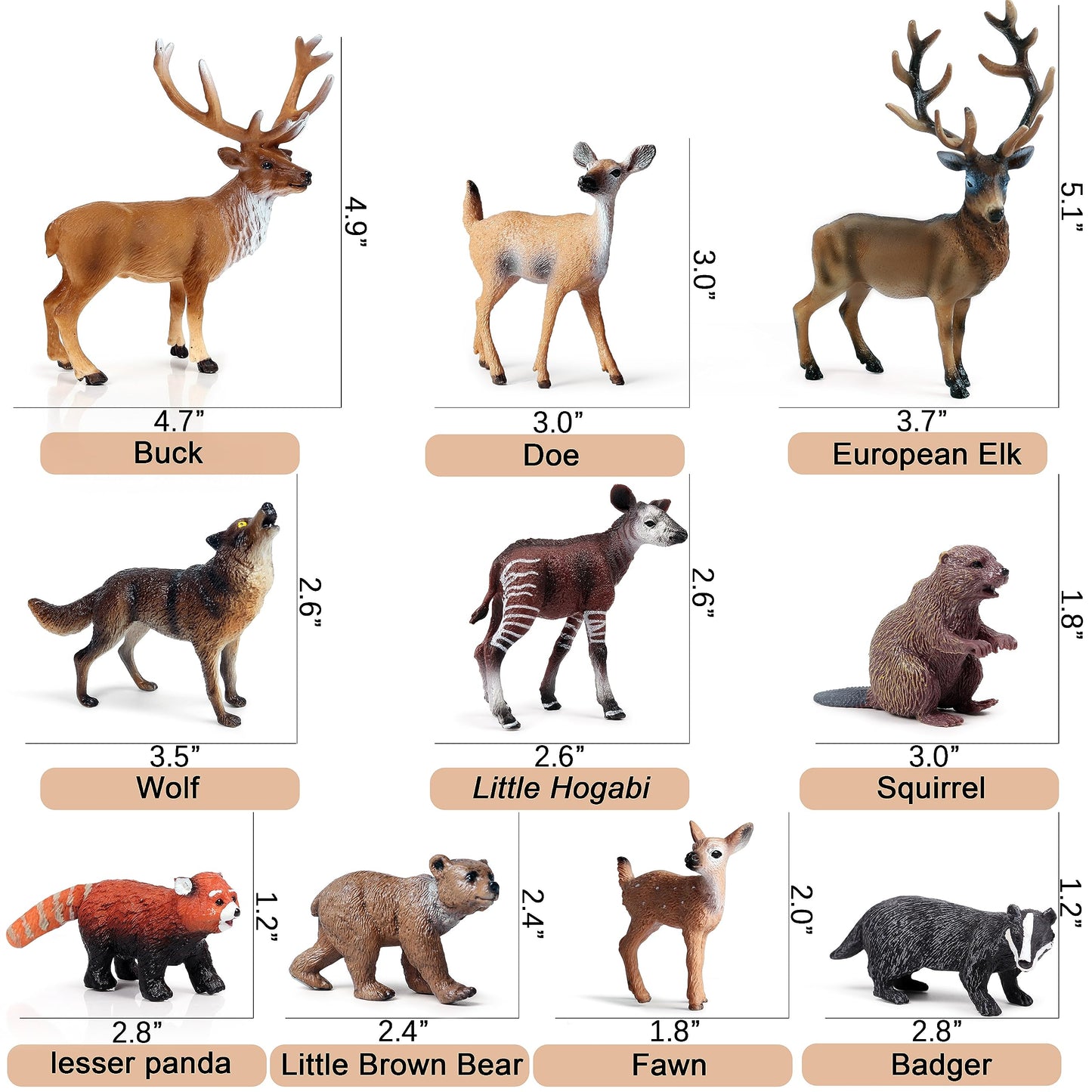Scahow Forest Animal Toys Figures, 10Pcs Plastic Woodland Animal Figurines For Cake Topper, Realistic Miniature Wild Creature To