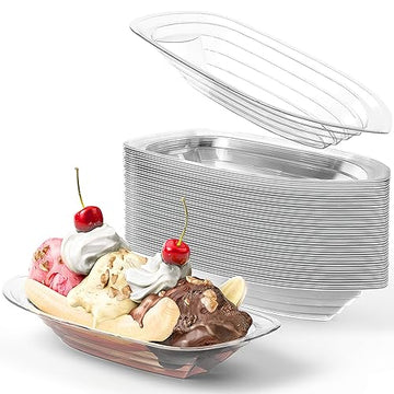 Avant Grub 8oz Clear Plastic Ice Cream Sundae Bowls, 50 Pack, Durable Recyclable Dessert Cups for Parties and Events