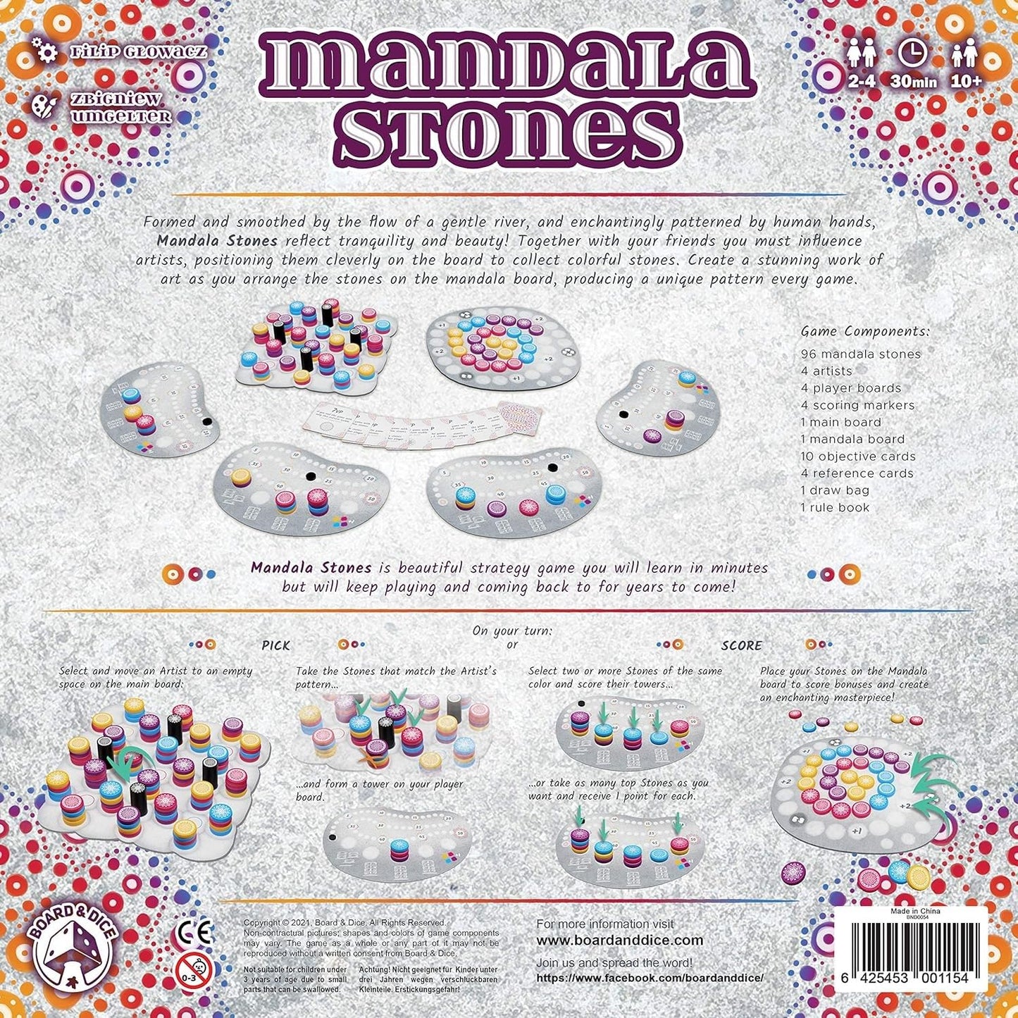 Board And Dice Mandala Stones