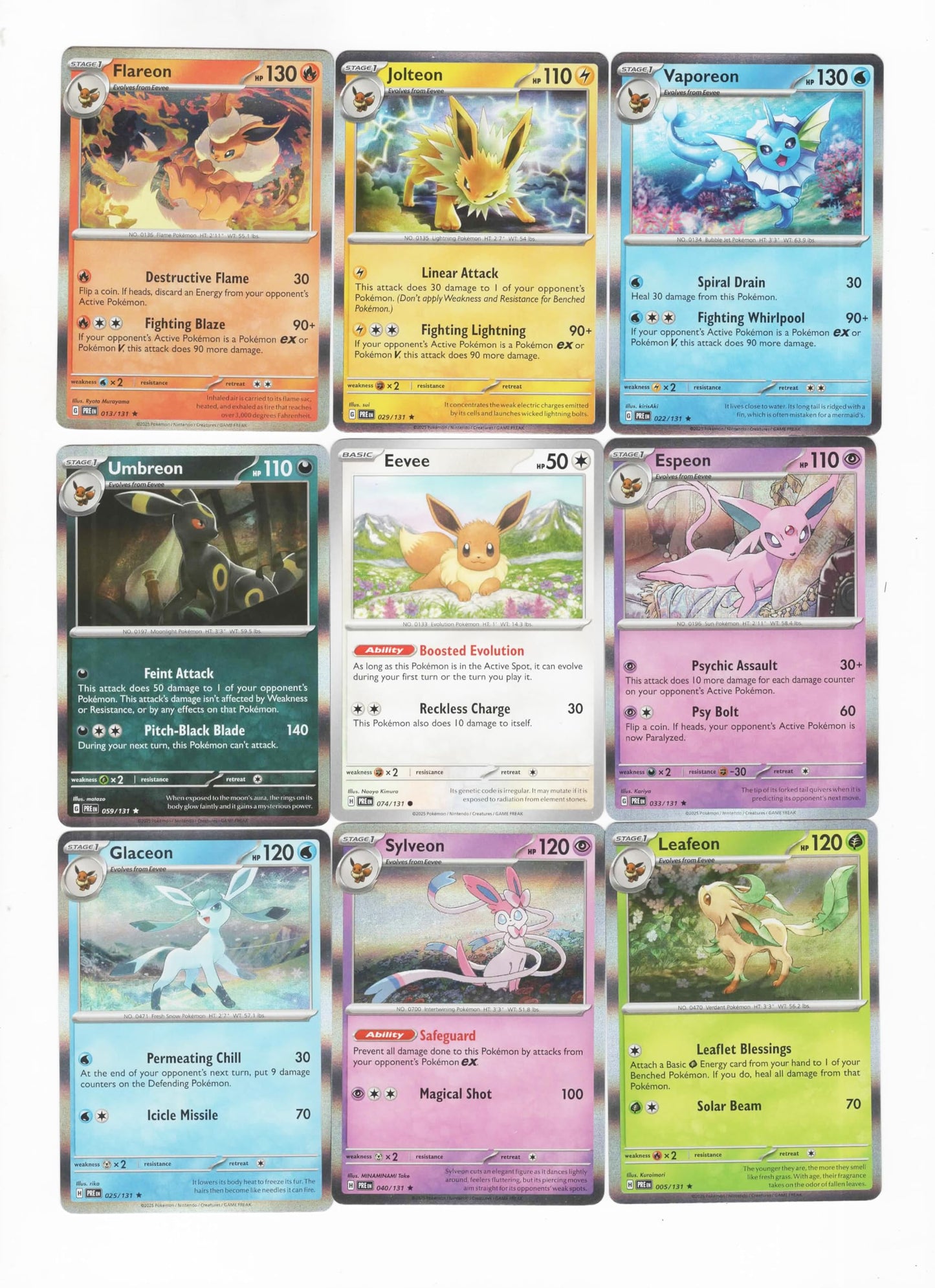 Umbreon Sylveon Espeon - Prismatic Evolutions Eevee 9 Card Lot Jolteon Flareon Vaporeon - 059/13