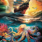 500 Piece Jigsaw Puzzle for mature-themed Intricate Nautical Octopus Puzzle  Stormy Sea Ship Scenery Difficult and Challenge Large Puzzle Game Toys Gift