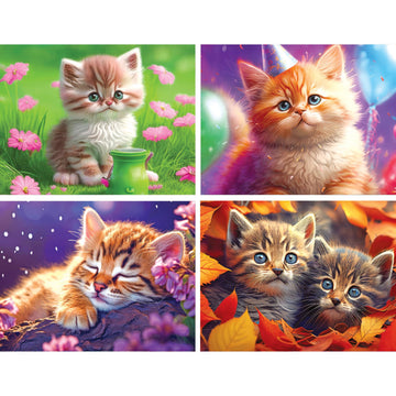 RoseArt Snack Size Multi-Puzzle Set, I Love Cats, 4x100 Pieces, Cardboard, Multi-colored, Model 1805ZZC-6