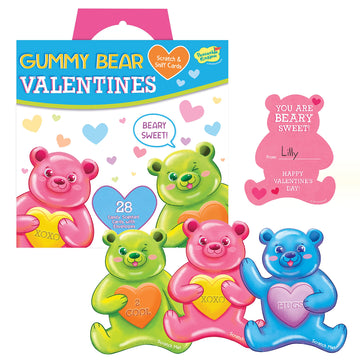 Peaceable Kingdom Valentines Cards for Kids Classroom, Set of 28 Valentines Day Gifts - Gummy Bear Scratch and Sniff Scented Can