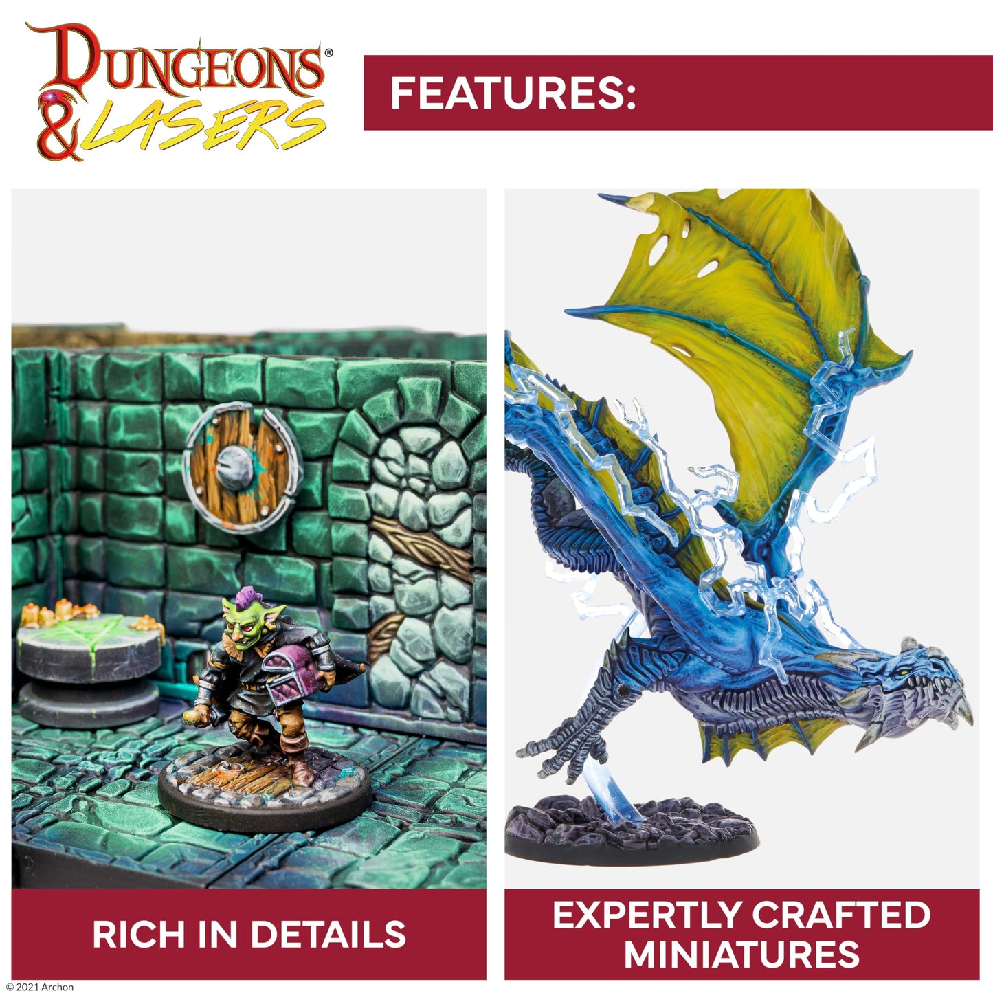 Archon Studio Dungeons & Lasers Draculus Dragon Miniature Figure - 5.7" Green Unpainted Plastic - 5E Compatible for DND/Tabletop RPG
