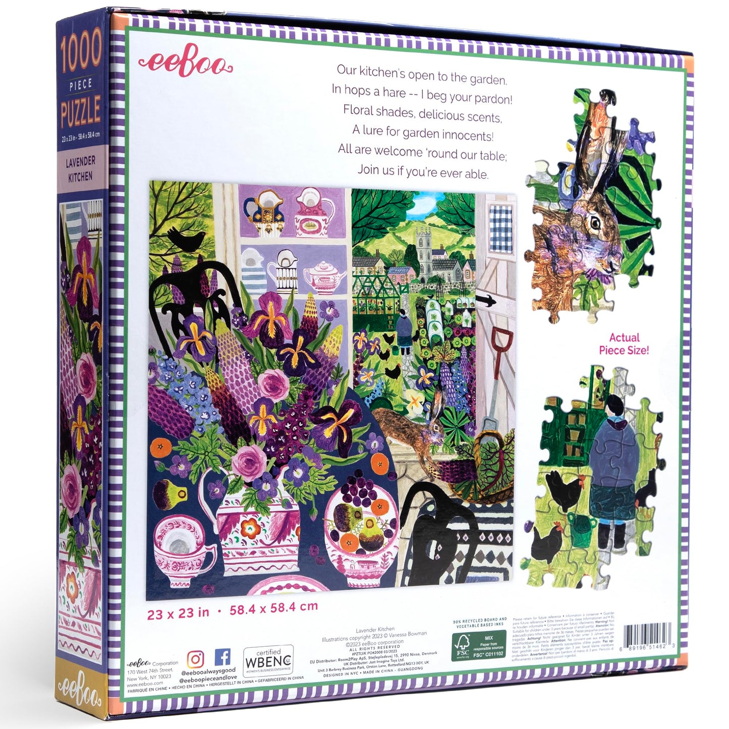 eeBoo 1000 Piece Puzzle - Piece & Love Lavender Kitchen, 23x23 inches, Cardboard, Adult Square Jigsaw with Image Reference Insert