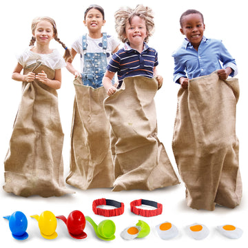 Outdoor Field Day Games  Potato Sack Race Bags for Kids and mature-themeds  Egg and Spoon Race  3 Legged Race Bands - with Storage Bag
