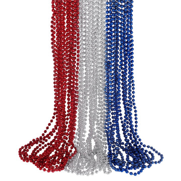 HOOSUN 4th of July Beaded Necklace,30 Pcs Patriotic Star Bead Necklaces Red Silver and Blue Accessories,Fourth of July Beads for