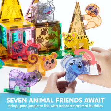 Syncfun Magnetic Building Tiles Jungle Animal Set For Kids, 50Pcs Including 7 Cute Animals, Educational Stem Toy For Boys & Girl