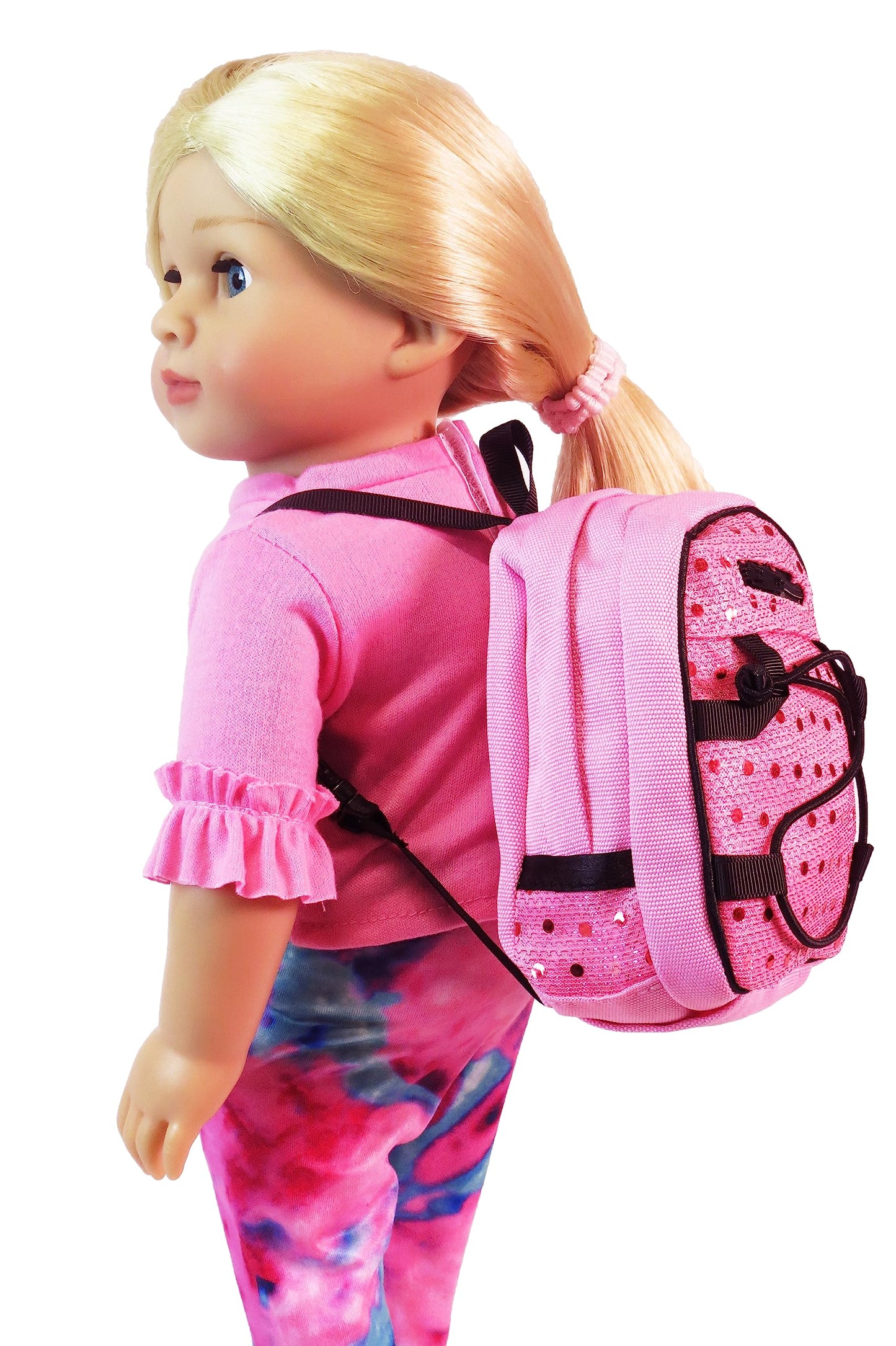 American Fashion World Doll Pink Sequin School Backpack for 18-Inch Dolls | enhanced Quality & Trendy Design | Dolls Accessories for Popular Brands