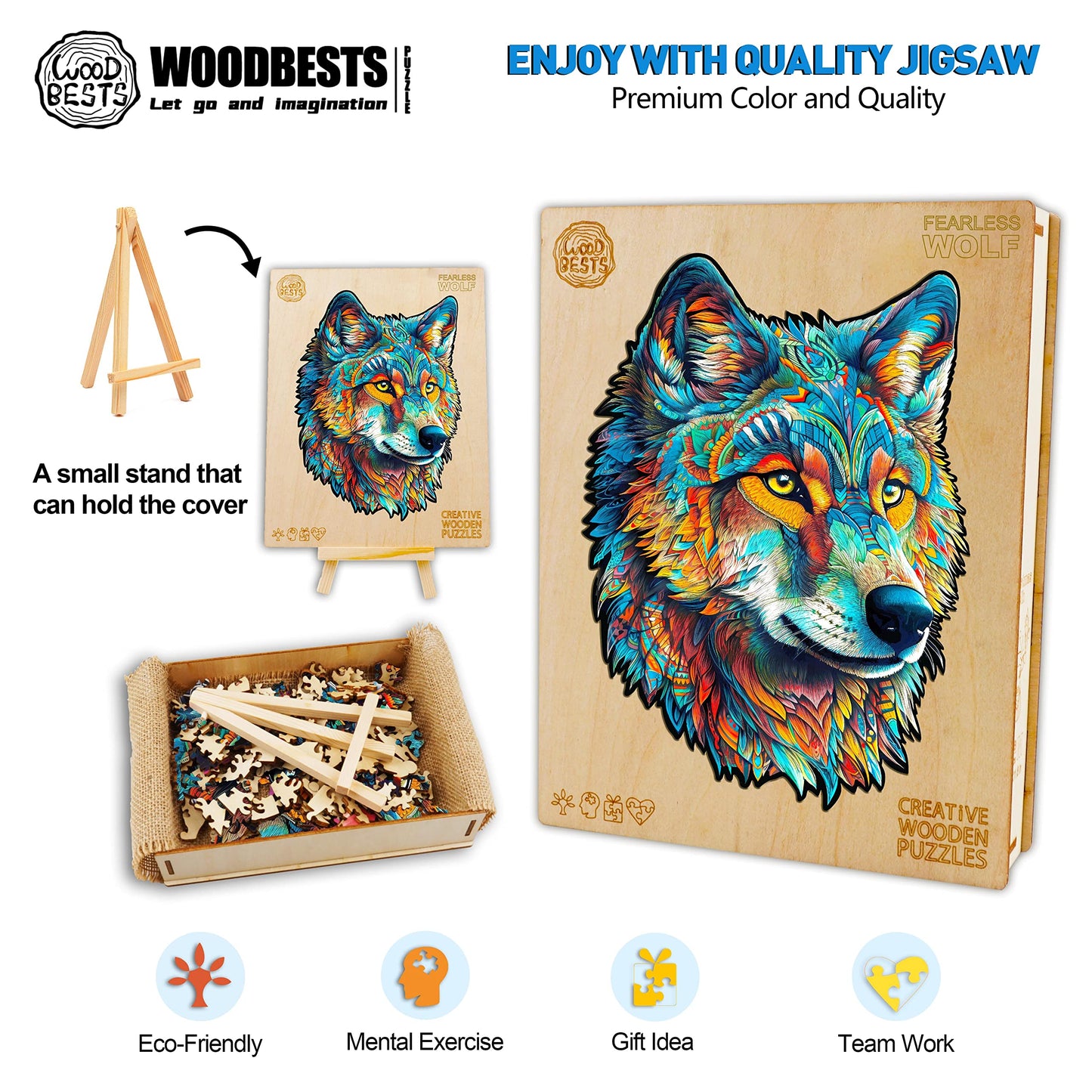 Woodbests Wooden Puzzle For Adults, Wolf Puzzle (M, 160Pcs, 11.6'X8.4') Beautiful Wooden Box, Wooden Jigsaw Puzzles Unique Shape, Birthday Gifts For Adults And Kids Family Game