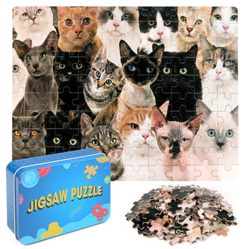 Lelemon 100 Pieces Cute Cats Jigsaw Puzzle For Kids Ages 4-8 Multicolor Cats Puzzles In A Metal Box Children Girls Boys Learning