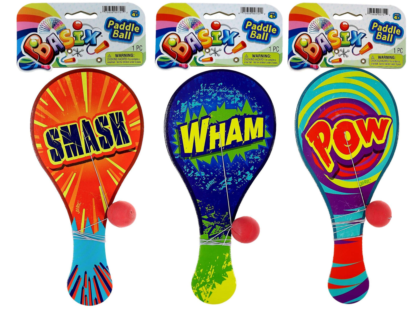 JaRu 23382 Ja-Ru Rainbow Paddle Ball (Assorted Color Pack of 12)