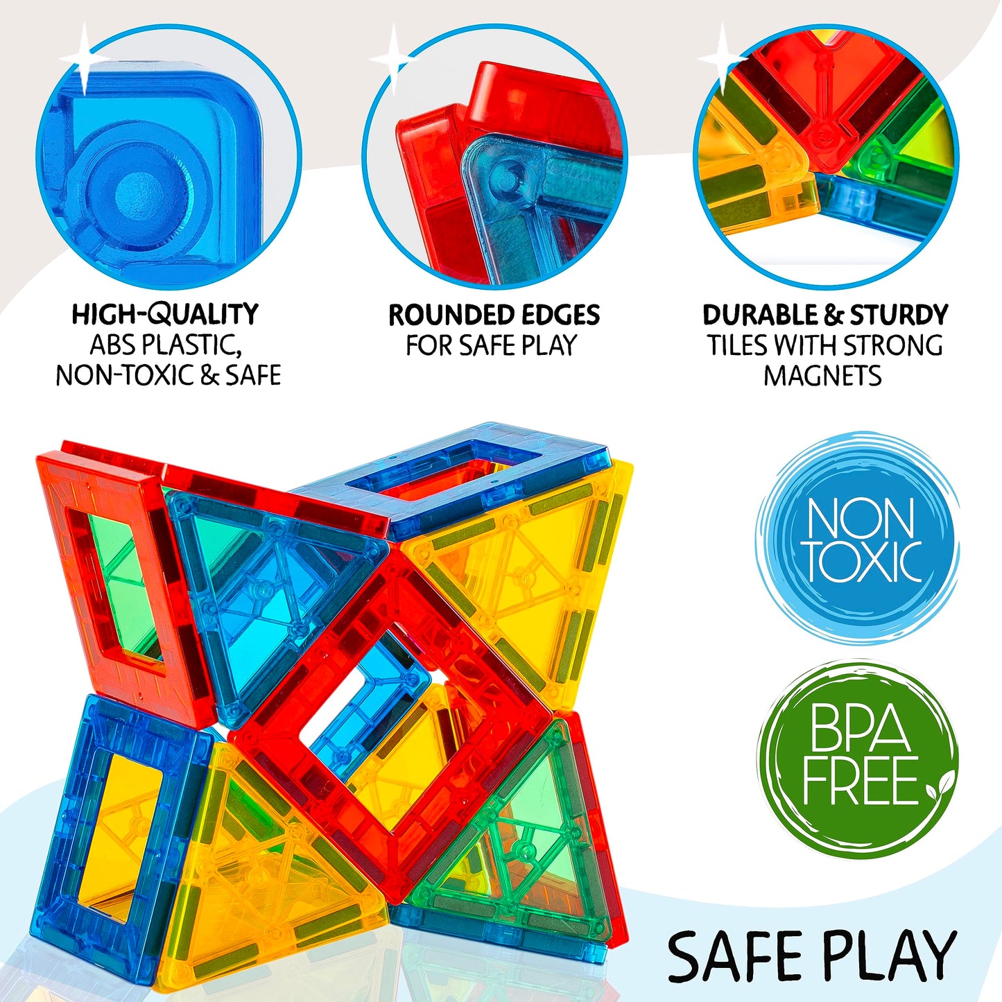 SUNNY AUNTIE Magnetic Tiles Building Set, 56 PCS STEM Toy for Kids 3-8, Multicolor Plastic Blocks, MPTSmallSets
