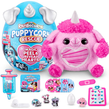 Rainbocorns Puppycorn Rescue (Poodle) By Zuru, Collectible Plush, Stuffed Animal Girl Toys, Surprise Egg, Stickers, Syringe Slime, Ages 3+ For Girls, Children