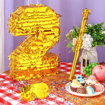 Sratte Number Piñata Birthday Piñata Decorations Gold Foil Piñata With Stick Blindfold Confetti For Boy Girl Birthday Party Decorations Anniversary Celebrations Fiesta Supplies(Number 5)