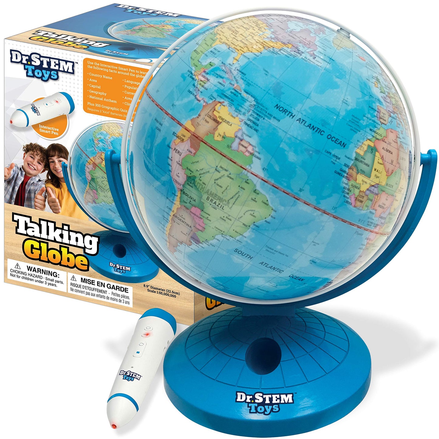 Dr. Stem Toys Talking World Globe With Interactive Stylus Pen And Stand, Colorful Map For Early Learning And Teaching - Includes