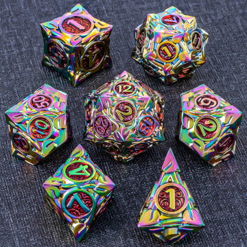 Kerwellsi 7Pcs Polyhedral Metal Dnd Dice Set D&D With Gift Box, Rainbow Red Nature Vines Leaf Dungeons And Dragons Role Playing